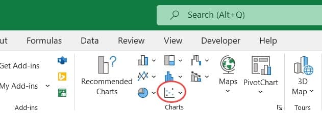 nhấp vào biểu tượng Insert Scatter Chart