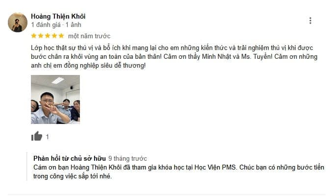 Đánh giá của học viên về Học viện PMS trên Google Maps