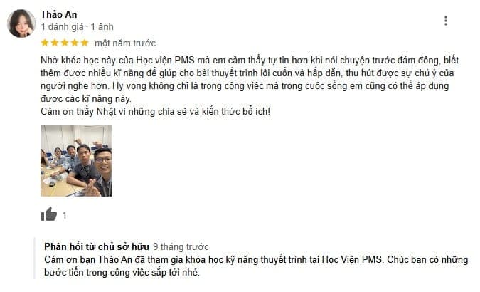 Đánh giá của học viên về Học viện PMS trên Google Maps