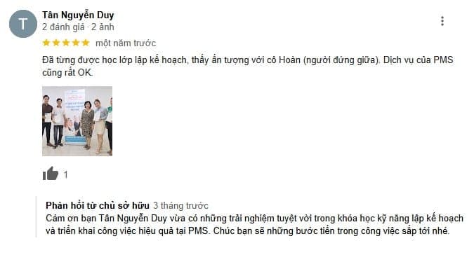 Đánh giá của học viên về Học viện PMS trên Google Maps